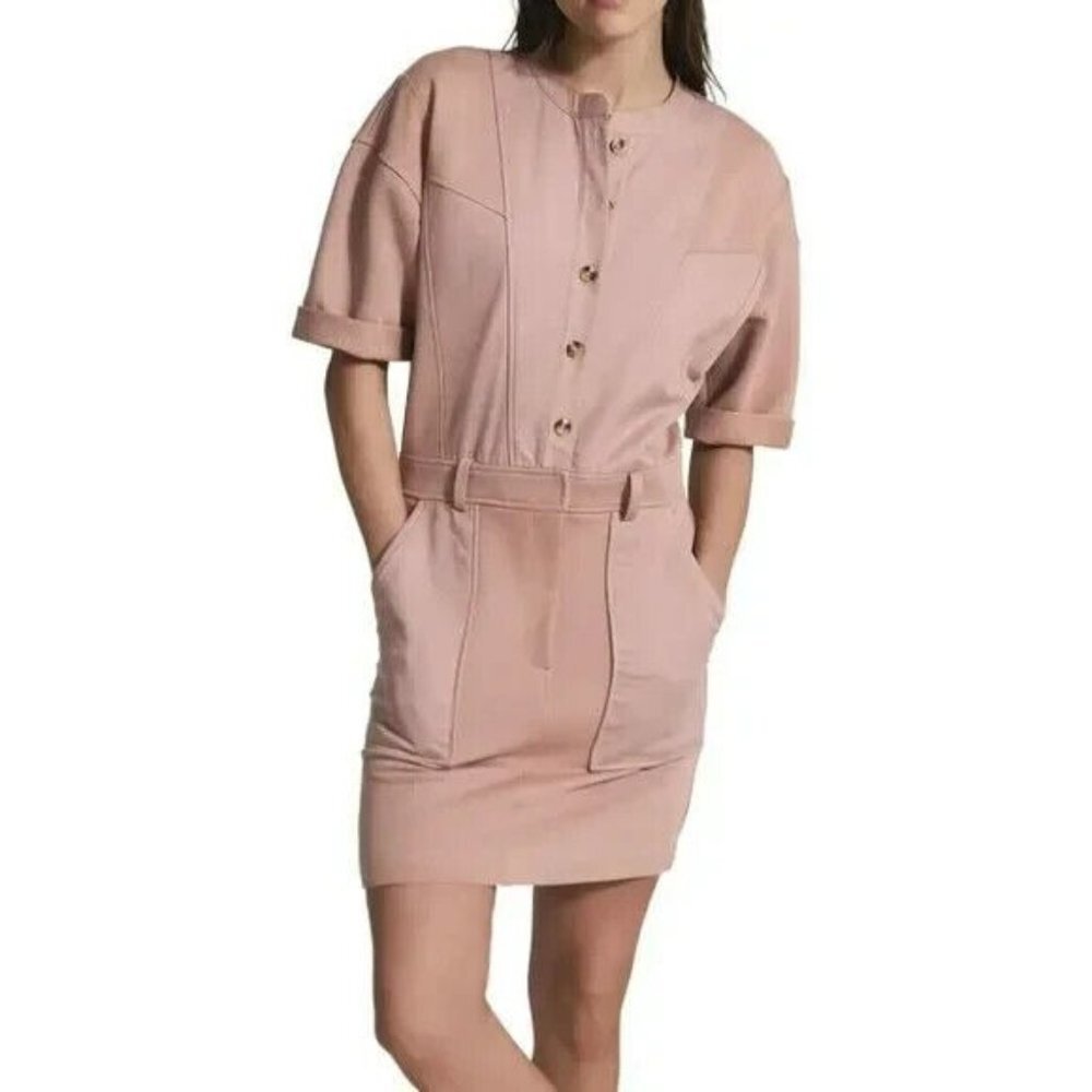 Reiss‎ Womens Emlyn Panel Sweatshirt Dress Pink Belted Pockets Size 8